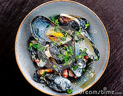 Cooked Blue mussels Stock Photo