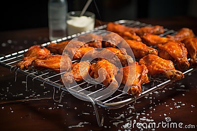 cooked buffalo wings on a cooling rack Stock Photo