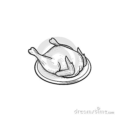 Cooked chicken hand drawn sketch icon. Vector Illustration