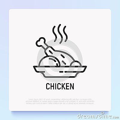 Cooked chicken thin line icon. Modern vector illustration Vector Illustration