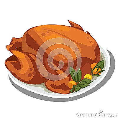 Cooked delicious chicken on the plate. Vector food Vector Illustration