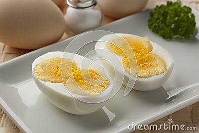 Cooked double yolk egg Stock Photo