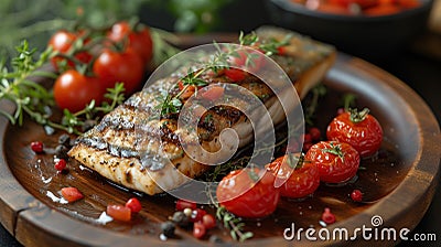 cooked fish with vegetables close-up Cartoon Illustration