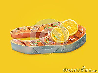 Cooked and flavored salmon steak realistic vector Vector Illustration