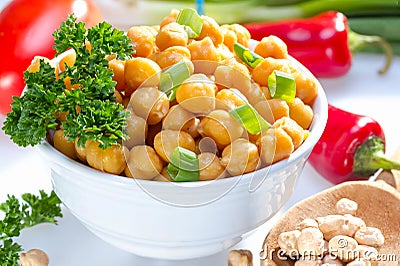 Cooked garbanzo beans. Stock Photo