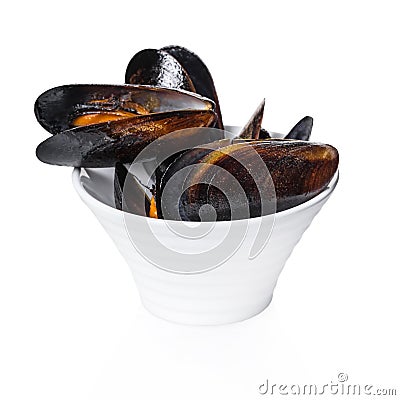 Cooked mussels in a bowl Stock Photo