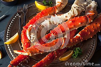 Cooked Organic Alaskan King Crab Legs Stock Photo