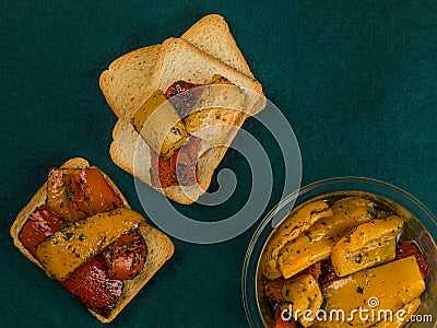 Cooked Peppers on French Toast Stock Photo