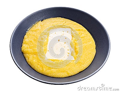 Cooked polenta with brined cheese isolated Stock Photo