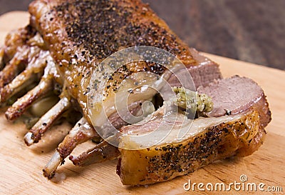 Cooked rack of lamb Stock Photo