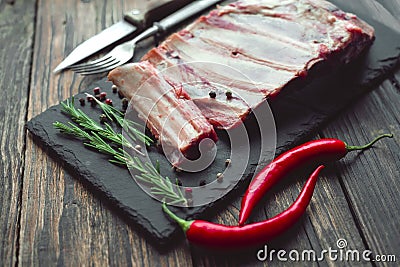 Cooked ribs with meat at shallow depth of field Stock Photo