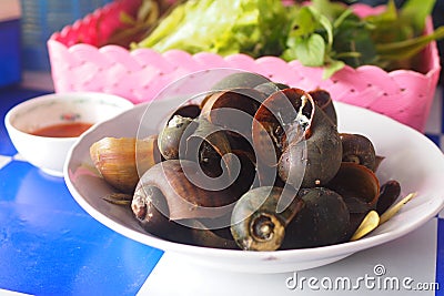 boiled river snail thai food Stock Photo