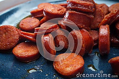 Cooked Sliced Chorizo Sausage Stock Photo