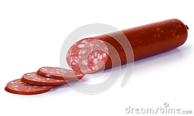 Cooked smoked sausage, isolated on white Stock Photo
