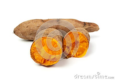 Cooked sweet potato isolated. Steamed sweetpotato, boiled batata Stock Photo