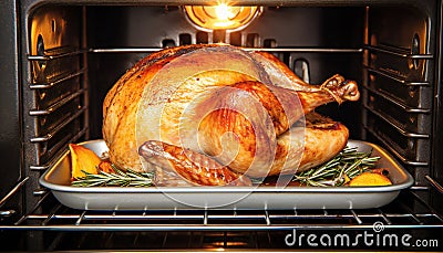 Cooked Thanksgiving turkey in oven Stock Photo