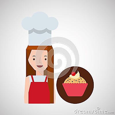 Cooker girl cupcake chips cherry Vector Illustration