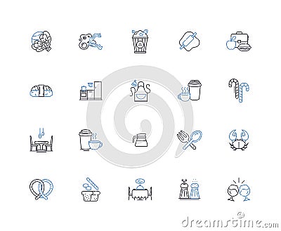 Cookery establishment line icons collection. Kitchen, Restaurant, Bistro, Pub, Cafe, Brasserie, Diner vector and linear Vector Illustration