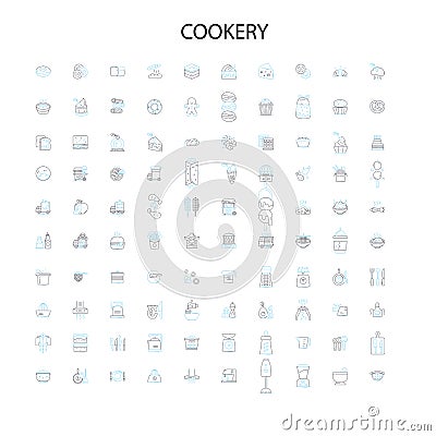 cookery icons, signs, outline symbols, concept linear illustration line collection Vector Illustration