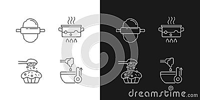 Cookery instructions linear icons set for dark and light mode Vector Illustration