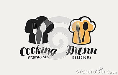 Cookery, menu logo or label. Food concept. Vector illustration Vector Illustration
