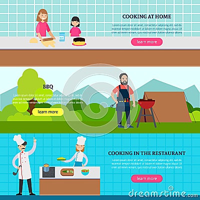 Cookery People Horizontal Banners Vector Illustration