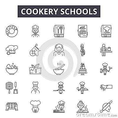 Cookery schools line icons, signs, vector set, outline illustration concept Vector Illustration