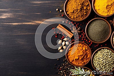 background cooking food herb black indian spice seasoning dry ingredient powder. Generative AI. Stock Photo