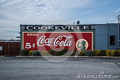 Cookeville, Tennessee USA - December 21, 2022 Coca-Cola advertising on the side of a building downtown Editorial Stock Photo
