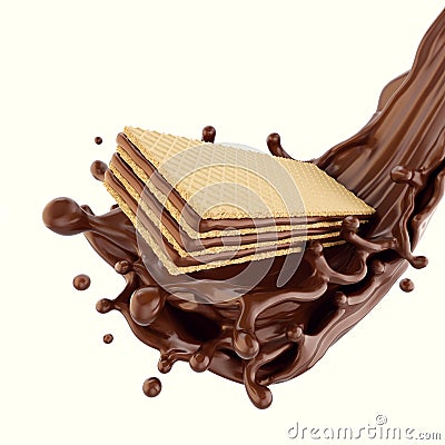 Cookie Chocolate wafer with chocolate syrup splashing. Cartoon Illustration