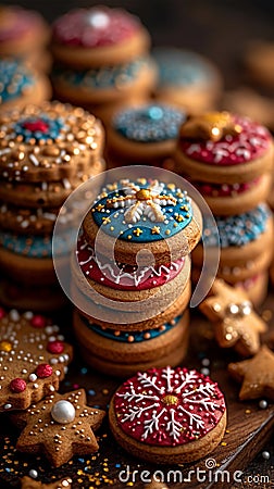 Cookie decorating bliss Colorful, festive cookies and joyful holiday baking Stock Photo