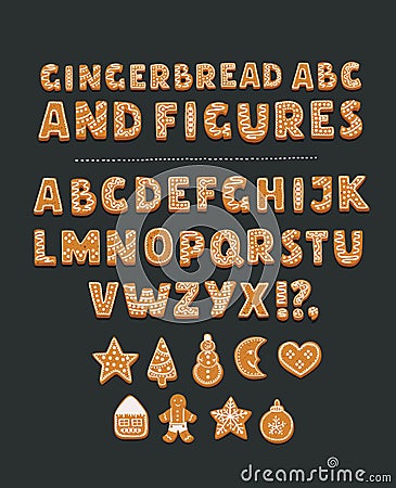 Cookie font with chocolate chips, full alphabet Vector Illustration