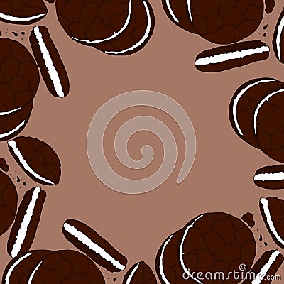 Cookie frame, poster with mocha mousse color background, template, empty space for insert. Vector Illustration
