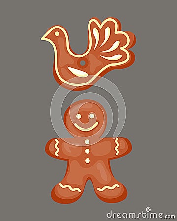 Cookie gingerbread homemade breakfast bake cakes isolated and tasty snack biscuit pastry delicious sweet dessert bakery Vector Illustration