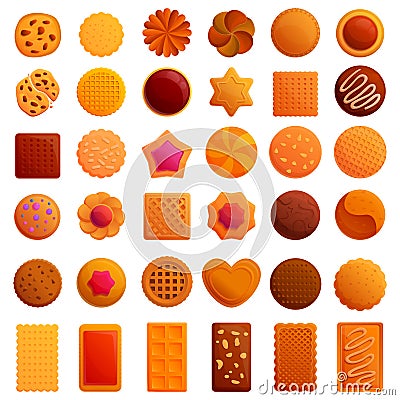 Cookie icons set, cartoon style Vector Illustration