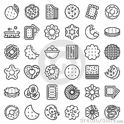 Cookie icons set, outline style Vector Illustration