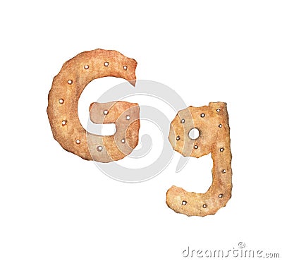 Cookie letter G on white background. Cookie font. Food sign ABC Stock Photo