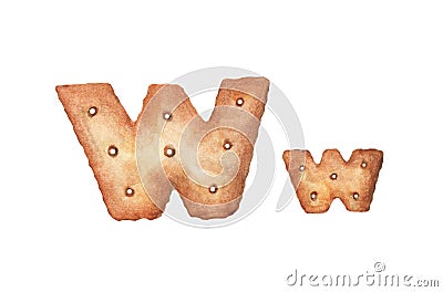 Cookie letter W on white background. Cookie font. Food sign ABC Stock Photo