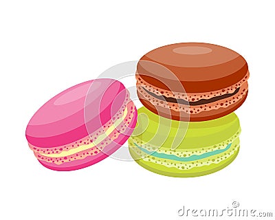 Cookie macaroon homemade breakfast bake cakes isolated and tasty snack biscuit pastry delicious sweet dessert bakery Vector Illustration