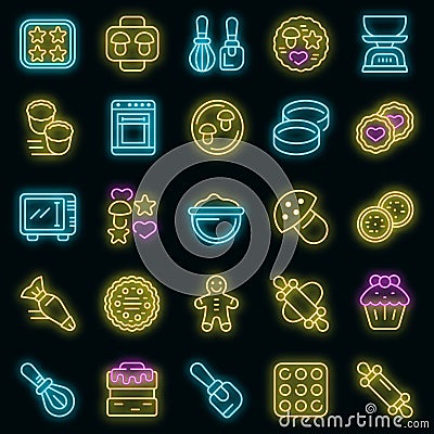 Cookie molds icons set vector neon Vector Illustration