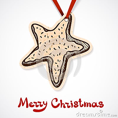 Cookie star. Paper label on ribbon. Vector Illustration