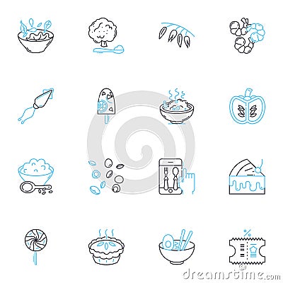 Cookie store linear icons set. Sweet, Delicious, Fresh, Homemade, Gourmet, Classic, Warm line vector and concept signs Vector Illustration