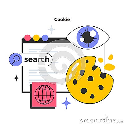 Cookie technology. Web browser session tracking. Access to user computer Vector Illustration