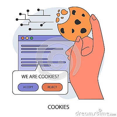 Cookie technology. Web browser session tracking. Access to user computer Vector Illustration