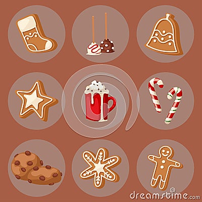 Cookie traditional christmas food cards desserts holiday decoration xmas sweet celebration meal vector illustration. Vector Illustration