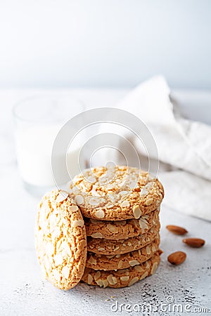 Cookies with almond with glass of milk Stock Photo