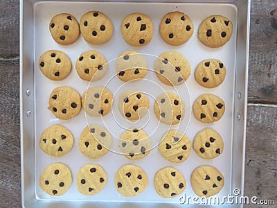 Cookies are in aluminum trays. Stock Photo