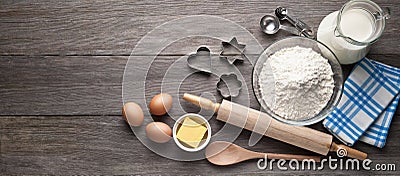 Cookies Baking Wood Ingredients Background Stock Photo