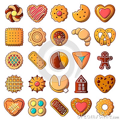 Cookies biscuit icons set, cartoon style Vector Illustration