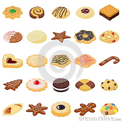 Cookies biscuit icons set, isometric style Vector Illustration